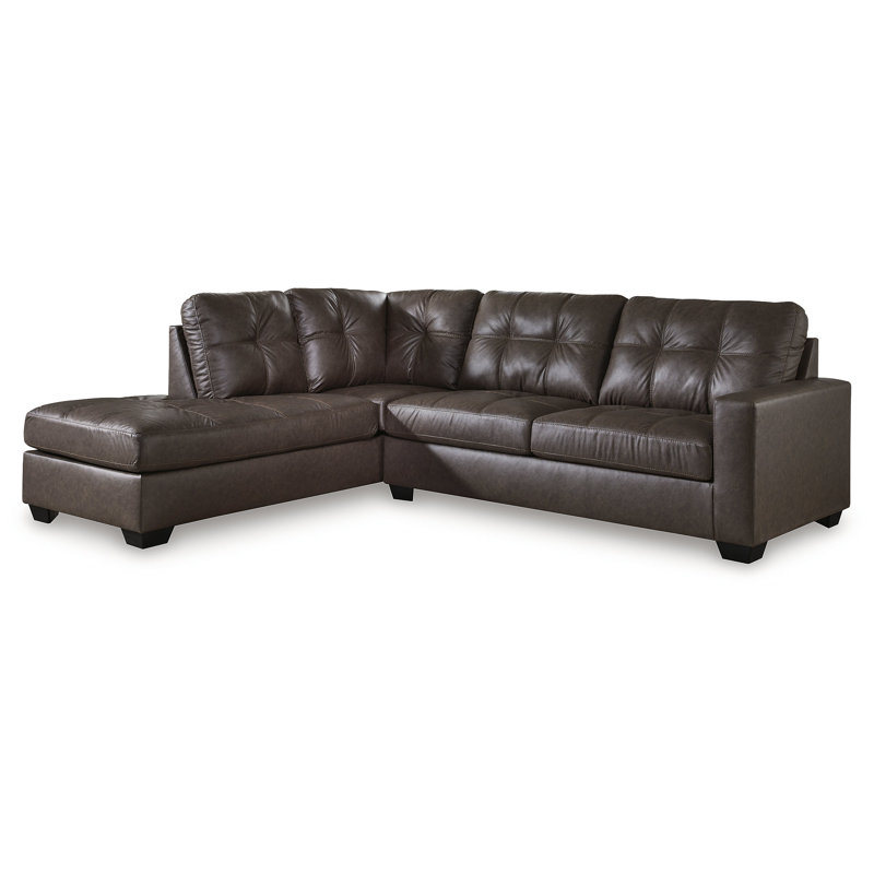 Brakefield 2-Piece Sectional With Chaise, Brown Faux Leather, Left Hand Facing