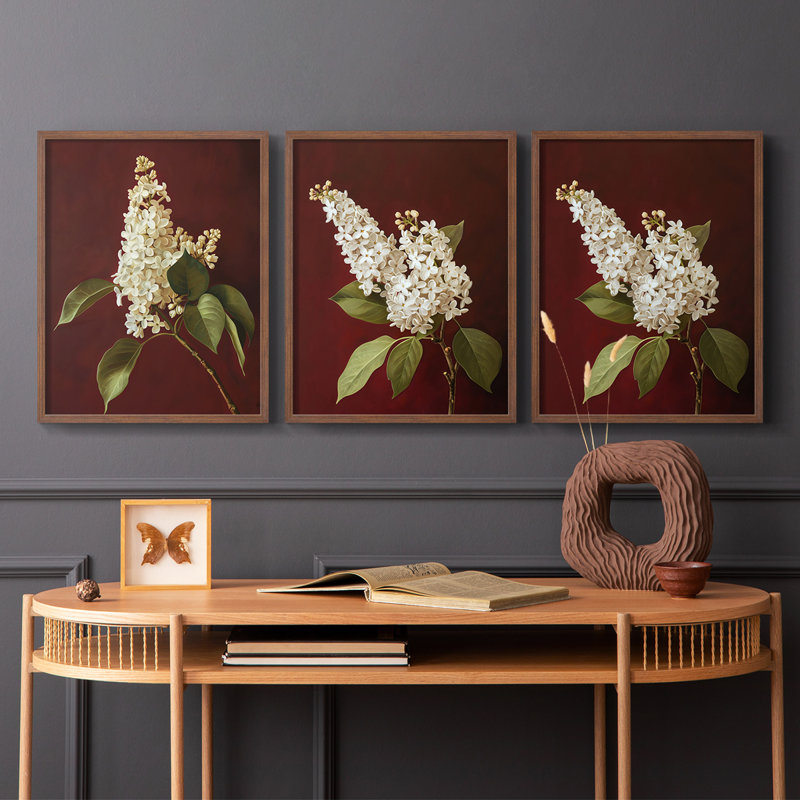 Série d'étude florale LXIX - ensemble de 3 estampes numériques encadrées - prêt à être accroché, Noyer, H 10 po x l 8 po