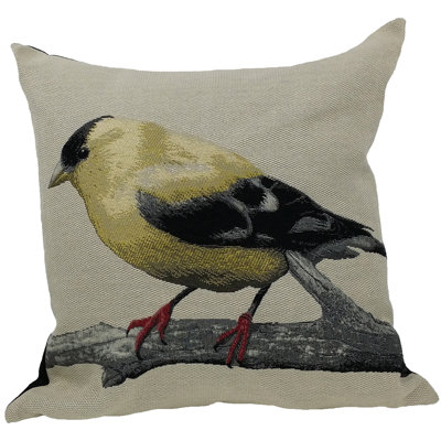 Finch Bird Emboridery Throw Pillow