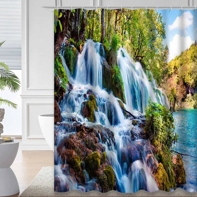 Rideau de douche bleu avec 12 crochets Bright Morning National Park, L 72 po x l 84 po