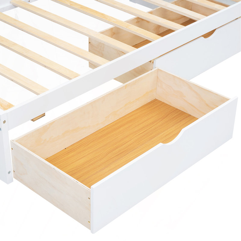 Lit de jour simple avec deux tiroirs de rangement, armoires de rangement et ports USB, blanc