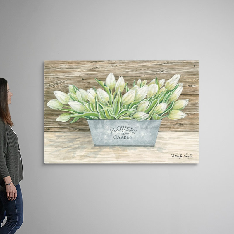 «Flowers and Garden Tulips» par Cindy Jacobs - Reproduction d'art sur toile, Toile tendue, H 40 po x l 60 po x P 1,25 po