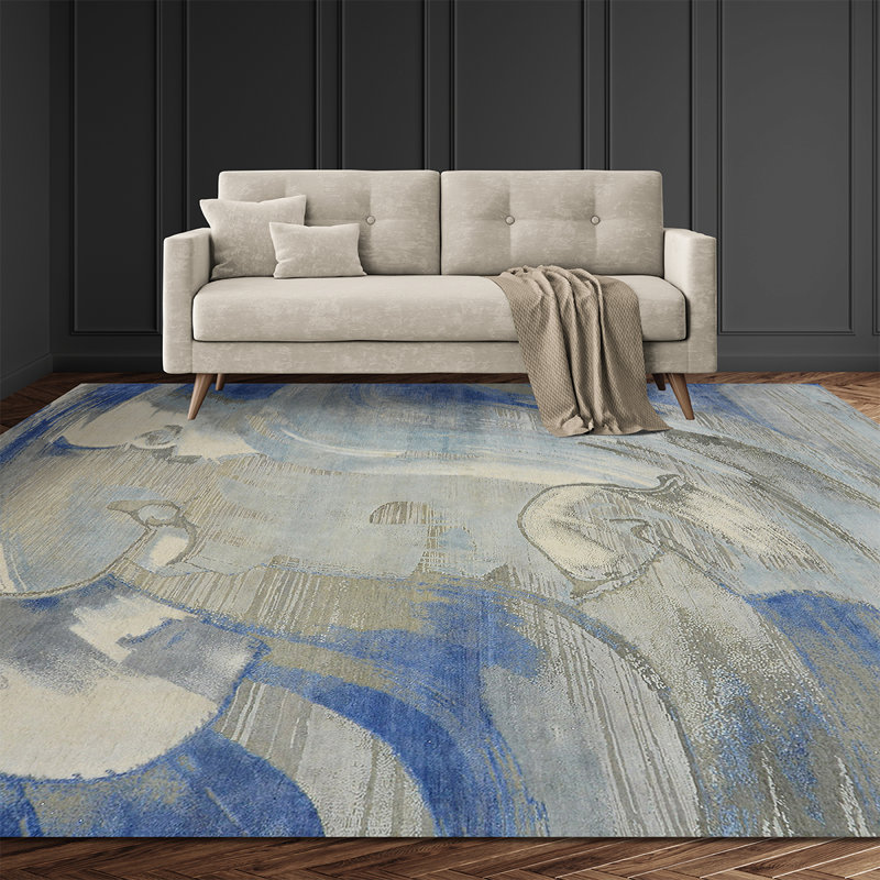 Canterbury Silk Abstract Area Rug in Blue, Rectangle 8' x 10'