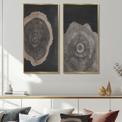 Spirale noire Rift sur glissade sur bois - art mural toile sur toile, ensemble d'art mural encadré gris nature