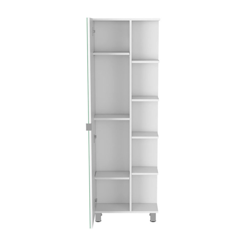 Mirror Linen Cabinet Reno, Four Interior Shelves, White Finish, White