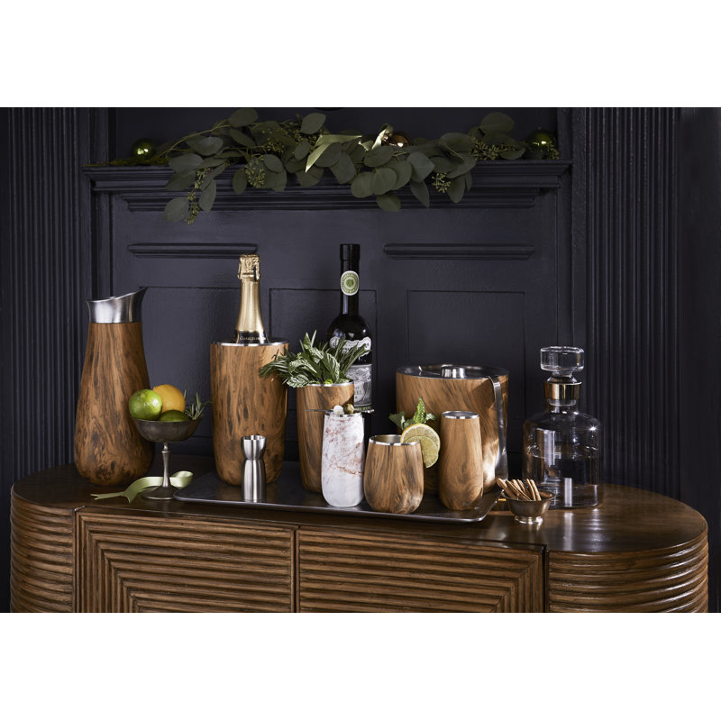S'well Stainless Steel Triple-Layered Vacuum-Insulated 18 oz. Cocktail Shaker with Jigger, Teakwood