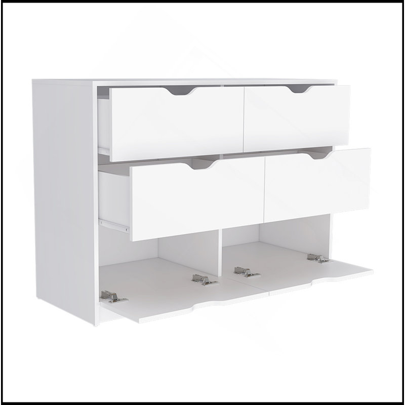 Commode 4 tiroirs, finition blanche, Blanc
