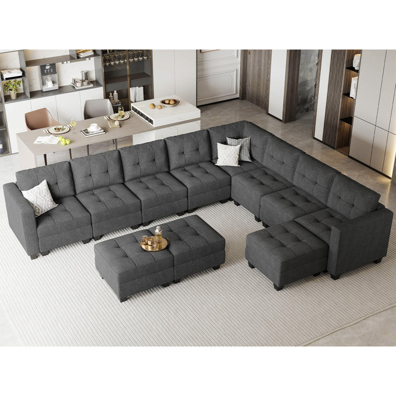 Soneson Upholstered Sectional Reversible, Dark Gray Linen