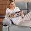 Canapé inclinable électrique 2 places 58,3 po avec ports USB et rangement latéral, gris pâle-1594489427-1596840643