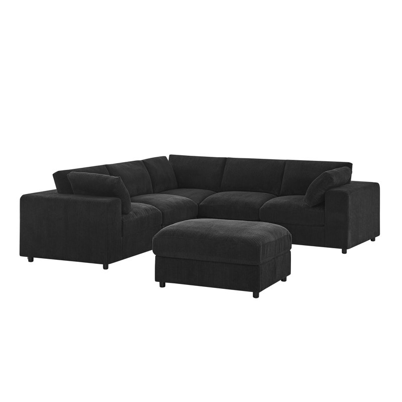 Borbarrehampton Corduroy Upholstered Modular Sectional, Black Corduroy