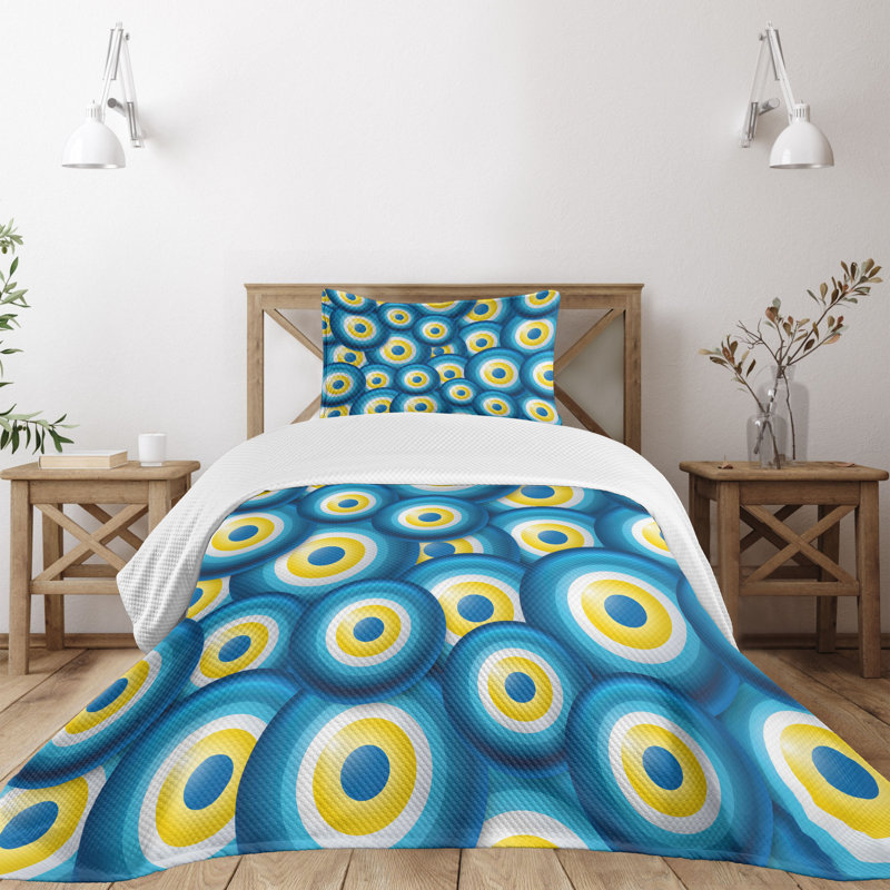 Ambesonne Evil Eye Bedspread Luck Overlap Blue White Yellow