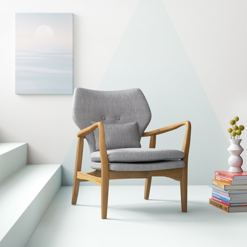 Amantha Upholstered Accent Chair with Pillow & Birch Wood Legs, Yellow Fabric