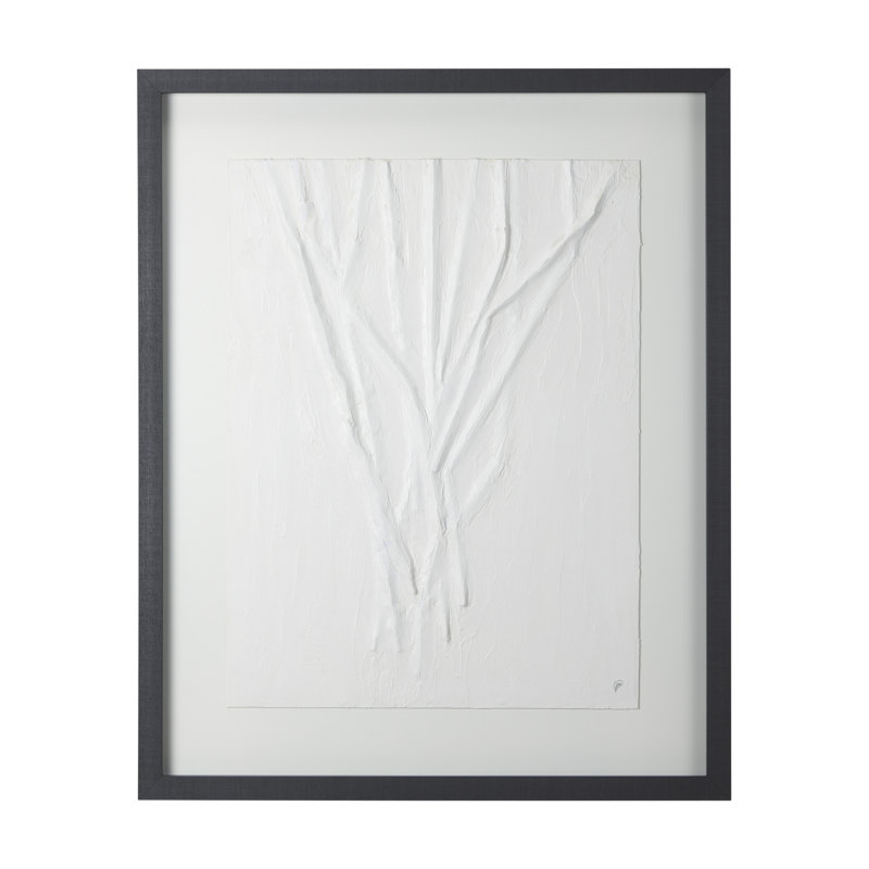 Vignes blanches, une œuvre d'art texturée 3D encadrée à la main sous verre, H 53 po x l 43 po, Vignes blanches II, 1