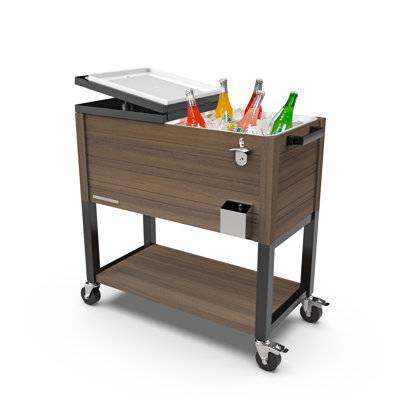Permasteel 80-Qt Outdoor Rolling Patio Cooler on Wheels Woodgrain Style