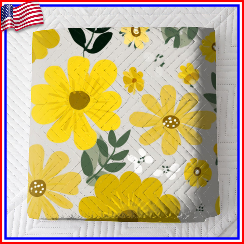 Couvre-lit matelassé à motif floral jaune, Très grand lit