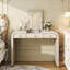 Bureau de coiffeuse classique en bois avec miroir rabattable, coiffeuse 3 en 1 avec 2 tiroirs et espace de rangement pour la chambre à coucher-906202488
