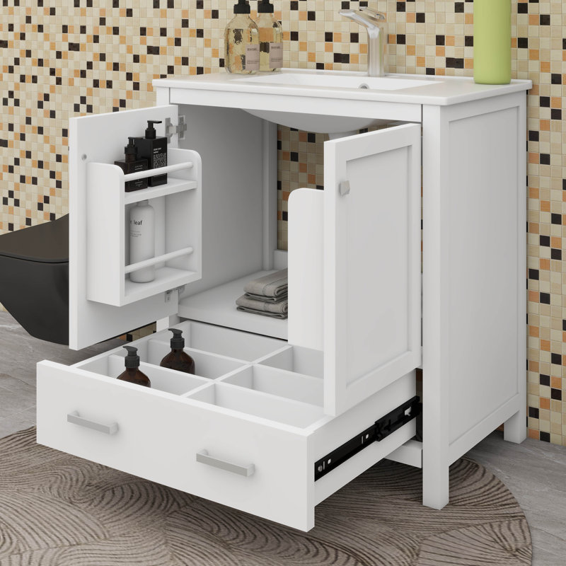 Meuble-lavabo 30 po avec lavabo simple, tiroir, Blanc