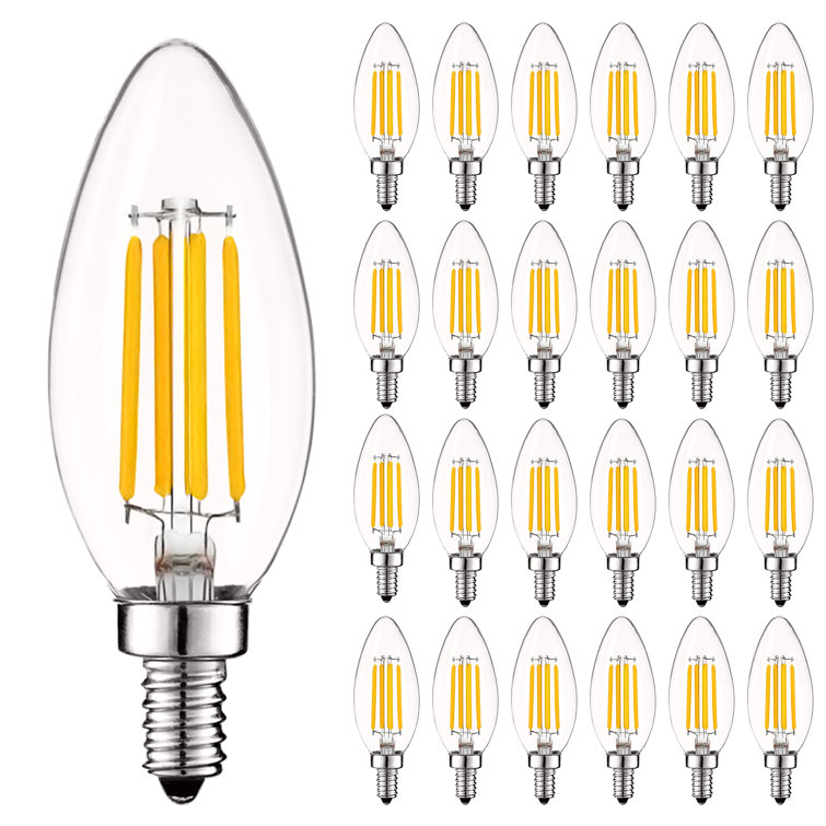 5 Watt (60 Watt Equivalent), Vintage LED Chandelier Bulb, Dimmable Torpedo Tip, Warm White (2700K), E12/Candelabra Base (Set Of 12)