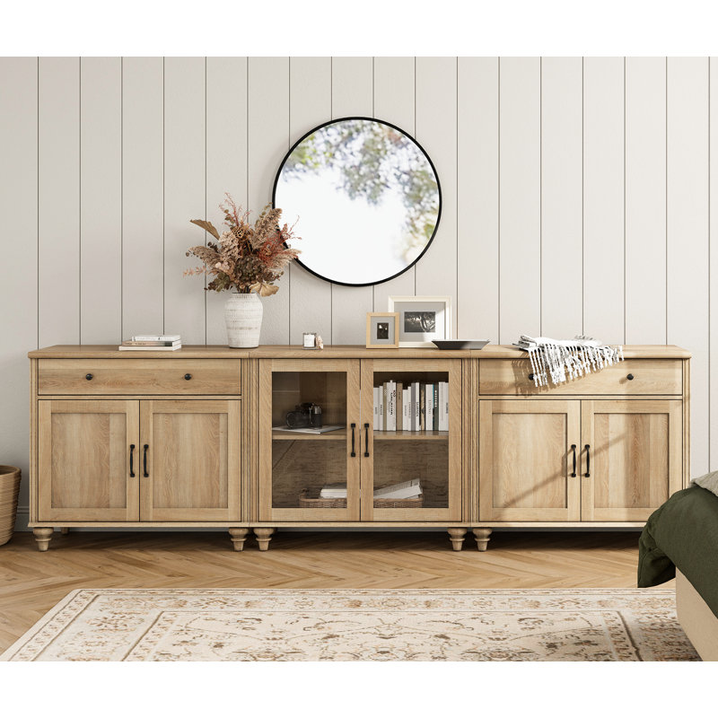 Corretta Solid and Manufactured Wood TV Stand for TVs up to 85", Oak