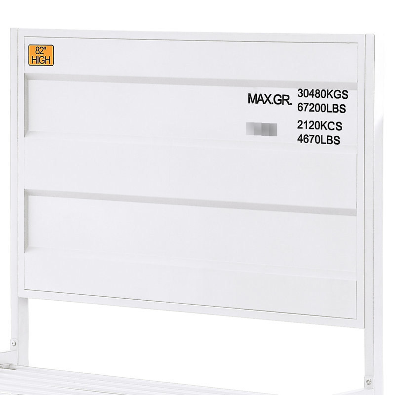 Lit plateforme en métal blanc, inspiré du contenant de fret, permettant d'économiser de l'espace sans sommier à ressorts avec couleur, conception de contenant, non requis pour un intérieur de chambre à coucher élégant
