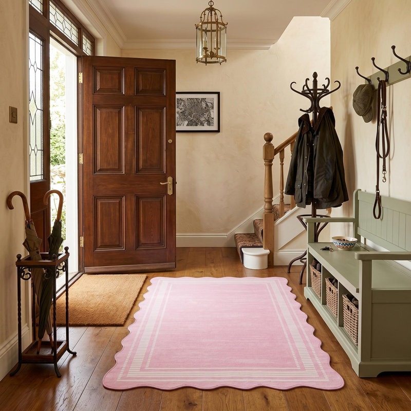 Striped Machine Printed Area Rug, Pink, Rectangle 80 x 150 cm