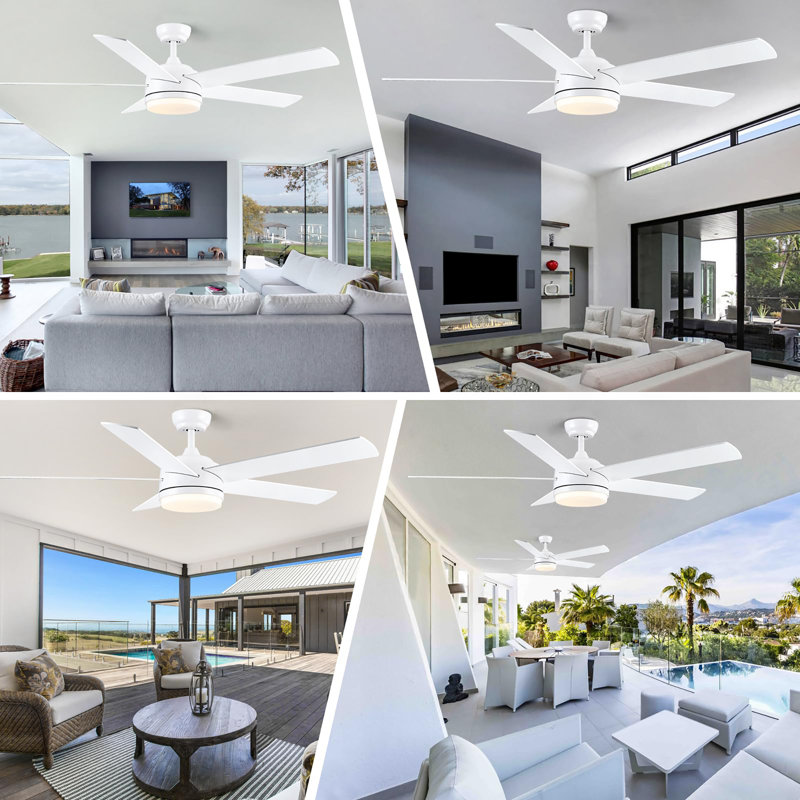 Ceiling Fan with Light and Remote Control, White, 60" Wide