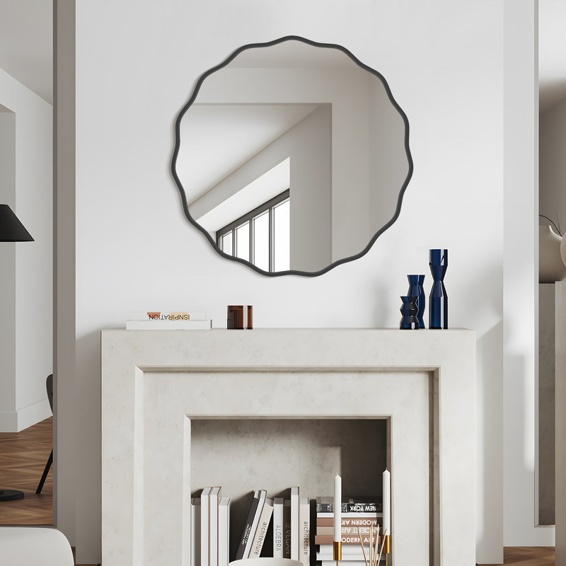 Miroir rond en aluminium, 32 po x 32 po, Noir