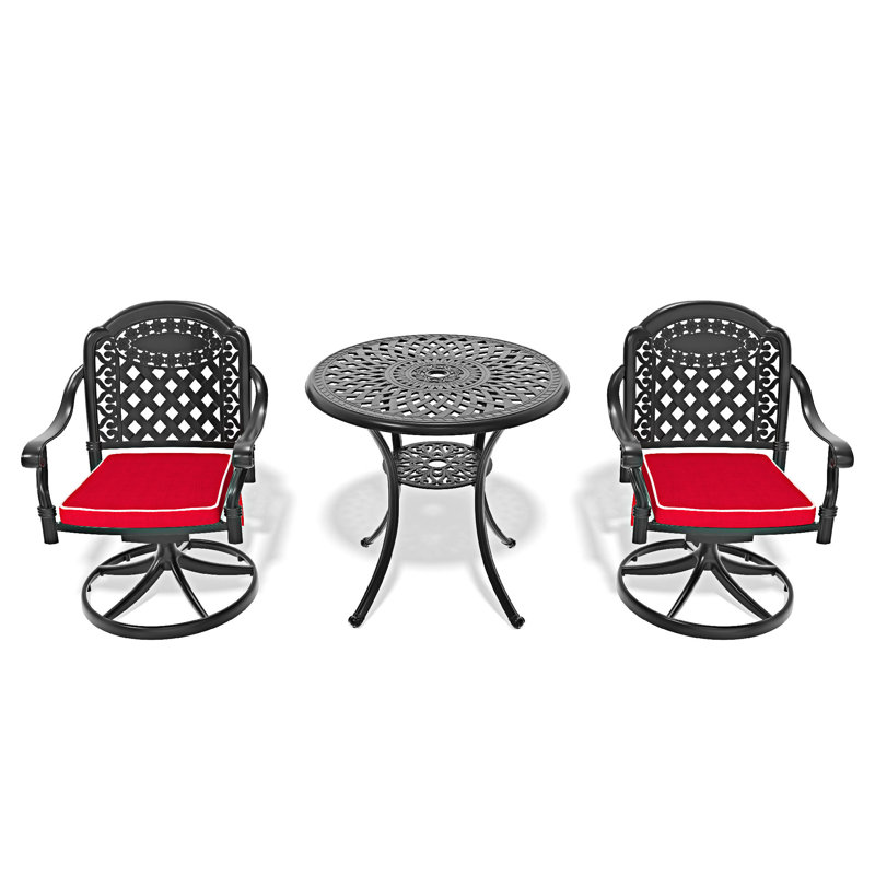 3-Piece All-Weather Cast Aluminum Dining Set, Red, 2