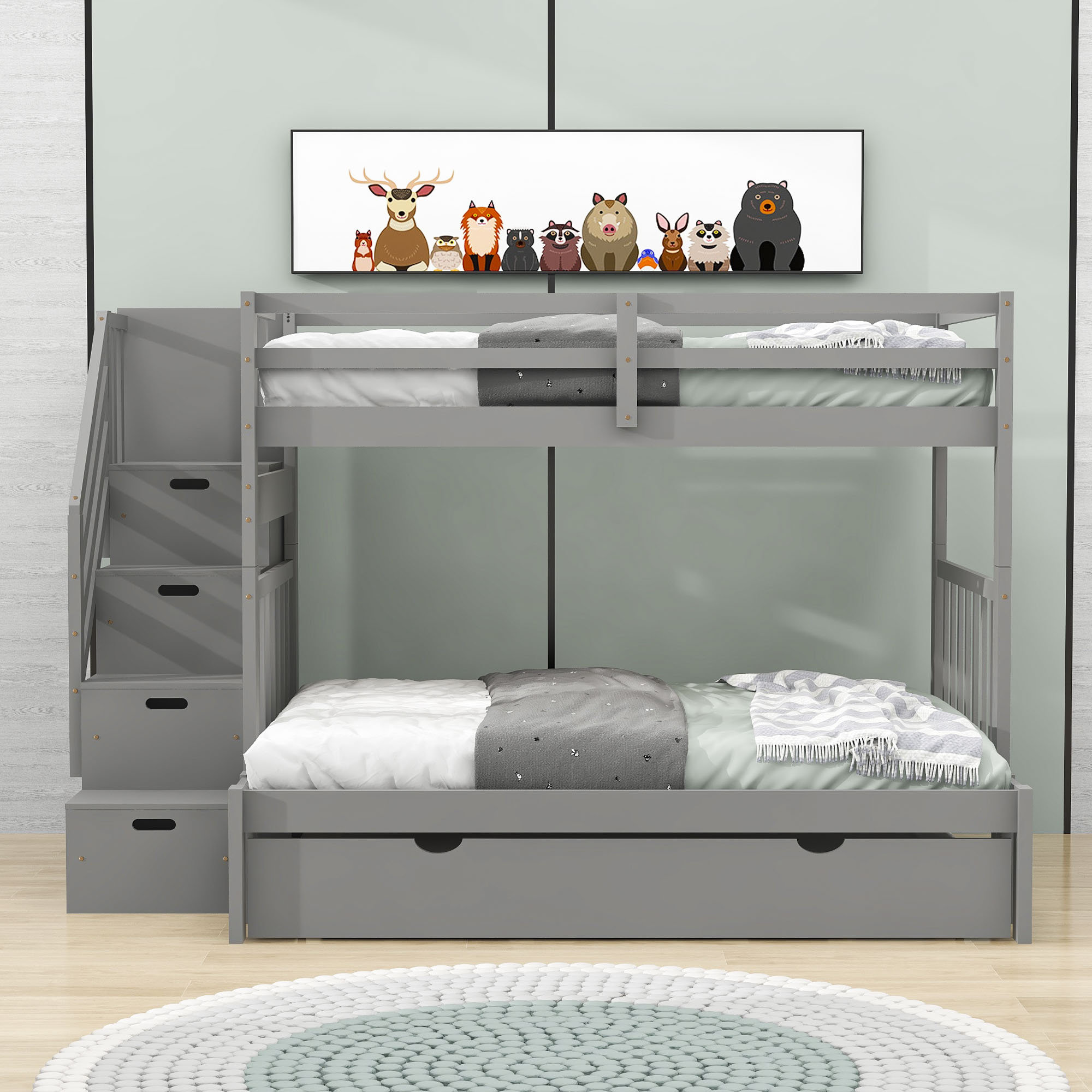 Harriet Bee Ebarb Kids Twin Over Twin/Full 4 Drawers Wooden Bunk Bed ...