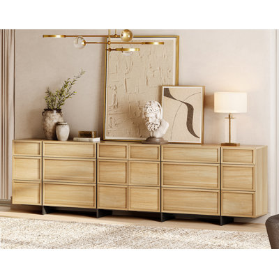 Modern 18-Drawer Dresser With T-Shaped Legs - Wooden Storage Cabinet & Closet Organizer For Bedroom, Hallway, Or Living Room,