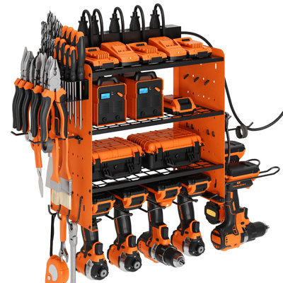 Sttoraboks Modular Power Tool Organizer with Charging Station, Wall Mount Garage 4 Drill Shelf Rack