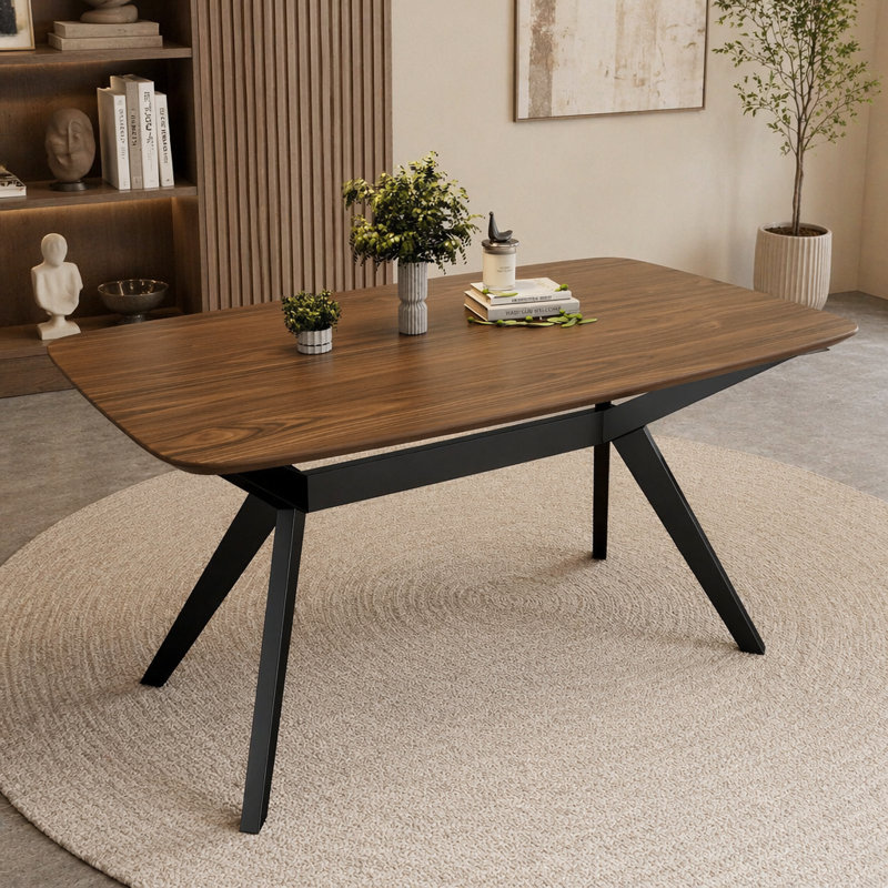 Wood Dining Table ,Walnut+Black