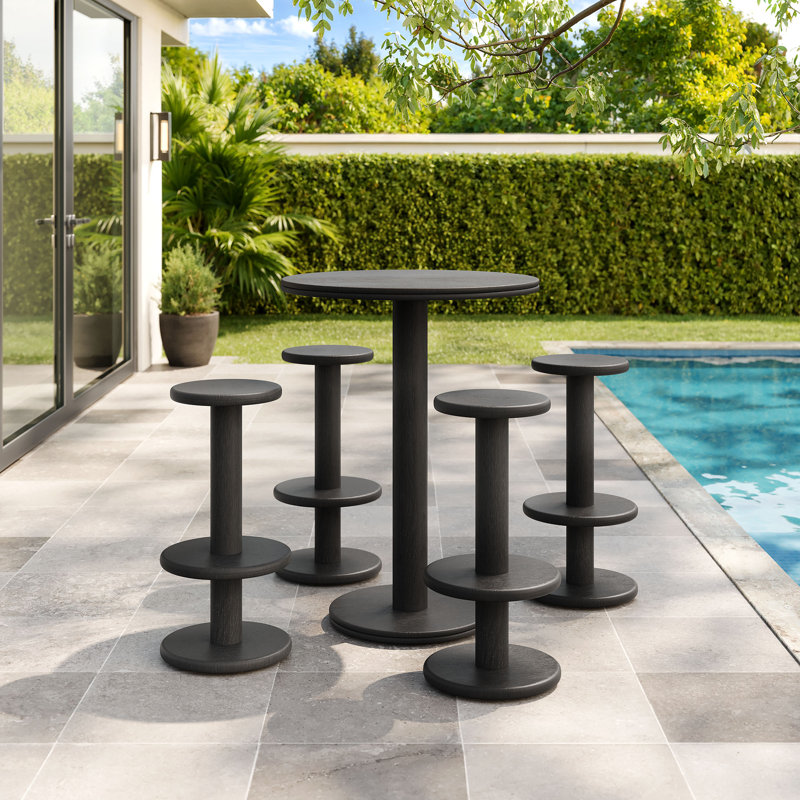 Ensemble de table de bar et de tabourets de patio 3 pièces Neo, Brun cacao, 4
