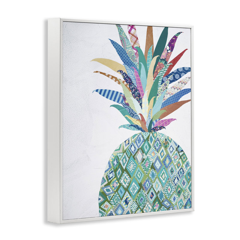 Art à motif géométrique d'ananas par Jennifer Peck, Giclée encadrée blanc bord de mer, H 20 po x l 16 po