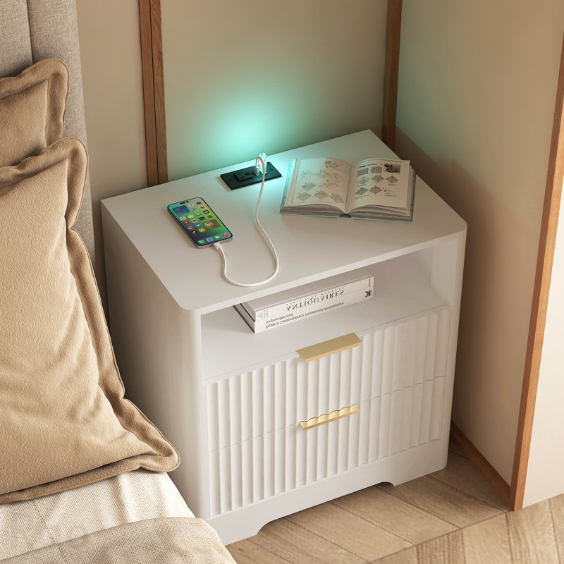 Table de chevet intelligente avec station de charge, veilleuse, tables de chevet avec armoire de rangement - pour chambre à coucher