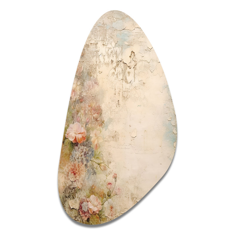 «Rustic Bouquet Pink Roses», art mural asymétrique en forme de rose, H 31 po x l 17 po