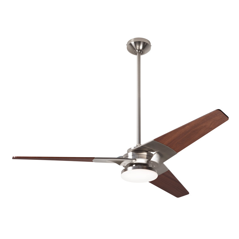 Torsion 52'' Ceiling Fan with LED Lights, Bright Nickel, Wall Control with Remote Handset (2-wire), Mahogany