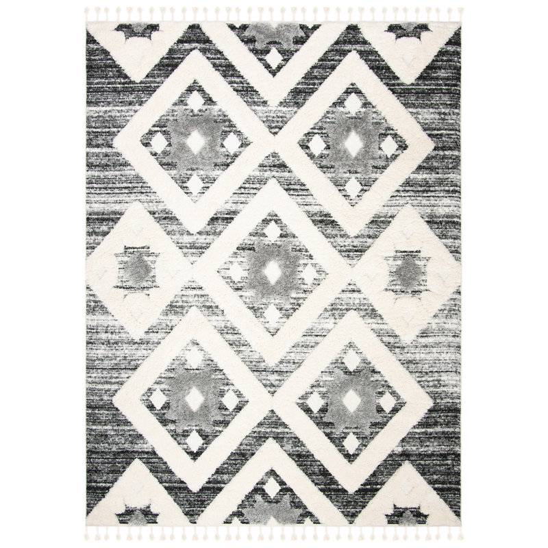 Tapis performance à poil long à pampilles à motif marocain, Rectangle 11 pi x 15 pi