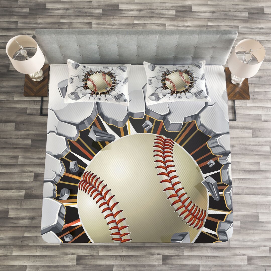 Gestepptes Bettdecken-Set, Baseball Wand Beton, Sport, Ivory Pale Grau Orange