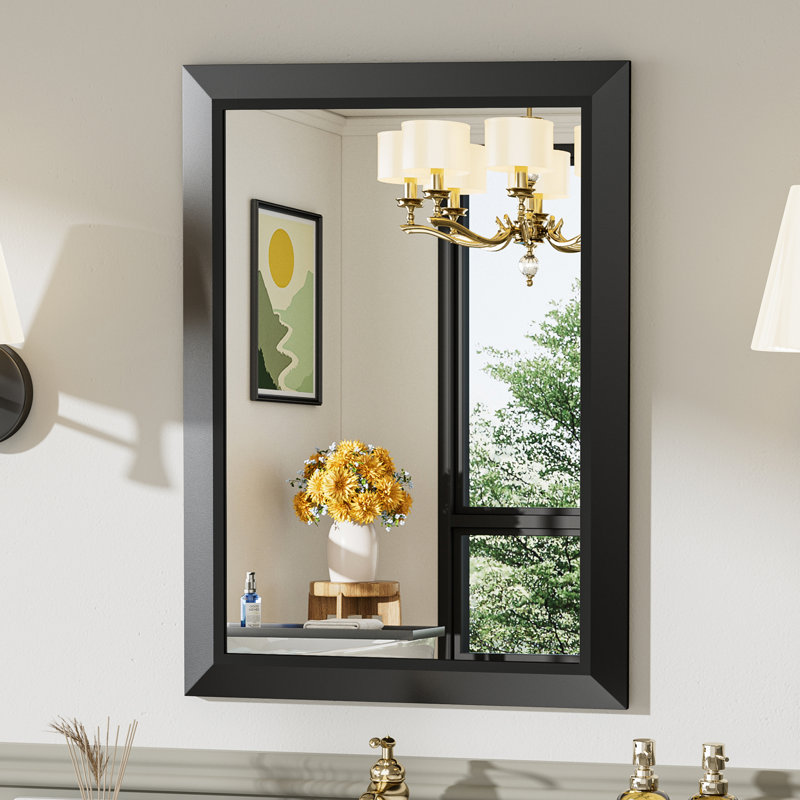 Miroirs de salle de bain modernes et contemporains en métal biseauté rectangulaire / carré avec verre trempé HD, Noir mat