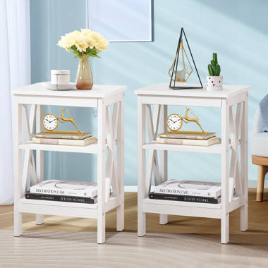 24'' Tall End Table, Narrow Side Table with Drawer and Shelve for Small Space Red Barrel Studio Color: White