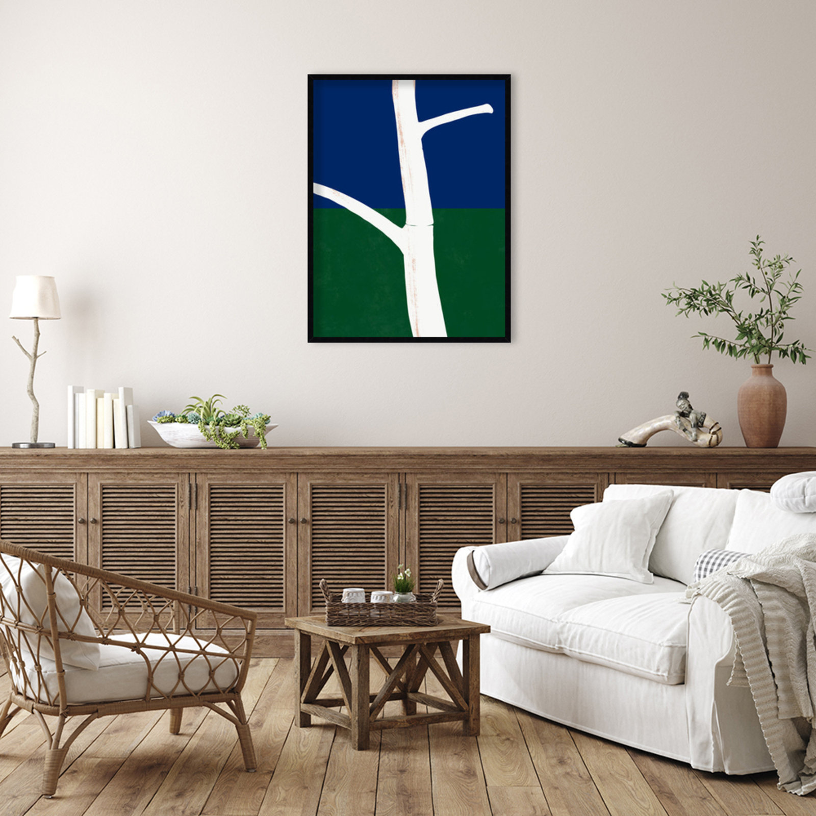 White Bark Print by Little Dean, 41" H x 31" W, Brown Framed
