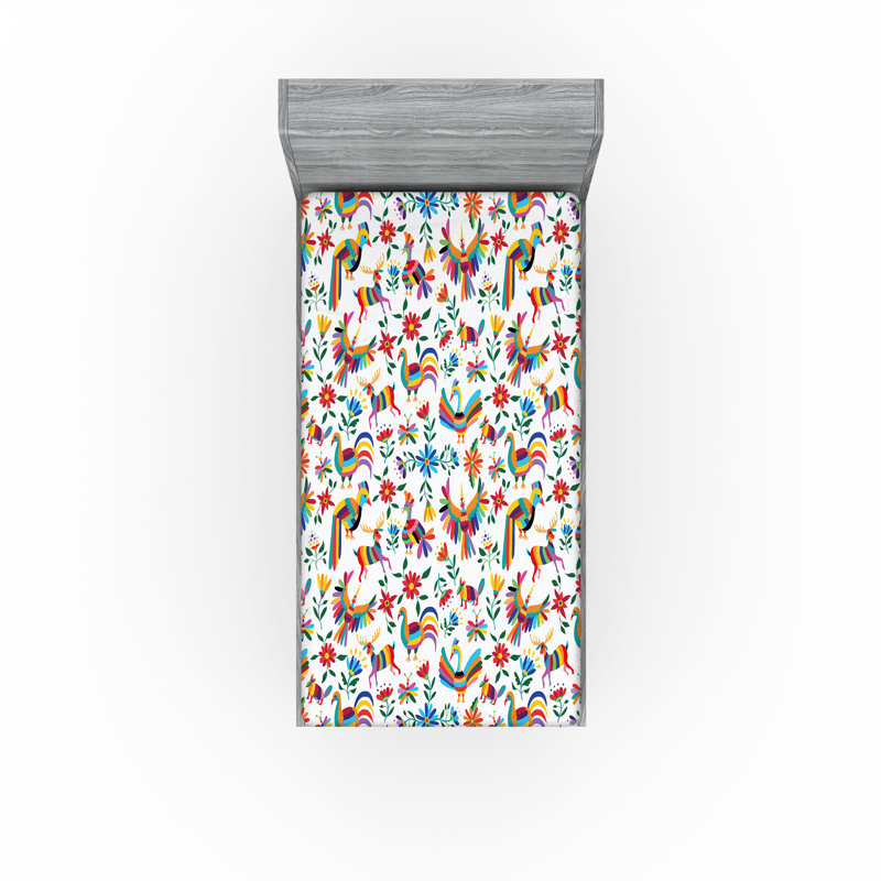 Drap-housse Ambesonne, paquet de 2, Drap-housse de taille simple, Blanc / rouge / vert / bleu floral 1
