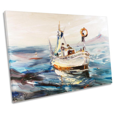 Fishing Boat Seascape Repro Framed - Wrapped Canvas Print