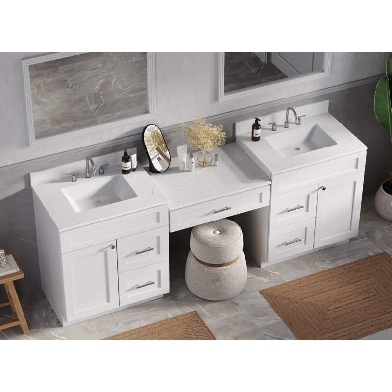 91'' Double Bathroom Vanity with Quartz Top, White