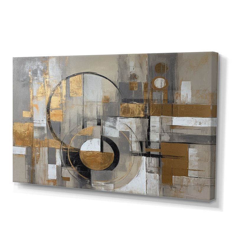 Or et gris, simplicité radicale I - art abstrait Mid-Century, Toile tendue, H 12 po x l 20 po x P 1 po