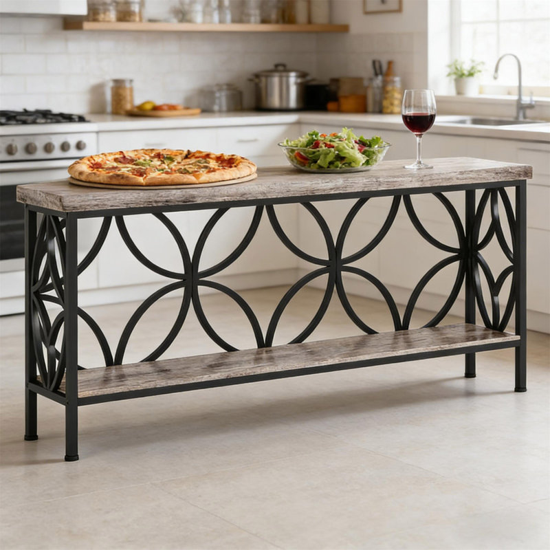 Table basse, console à 2 niveaux, canapé moderne, Noir, Gris