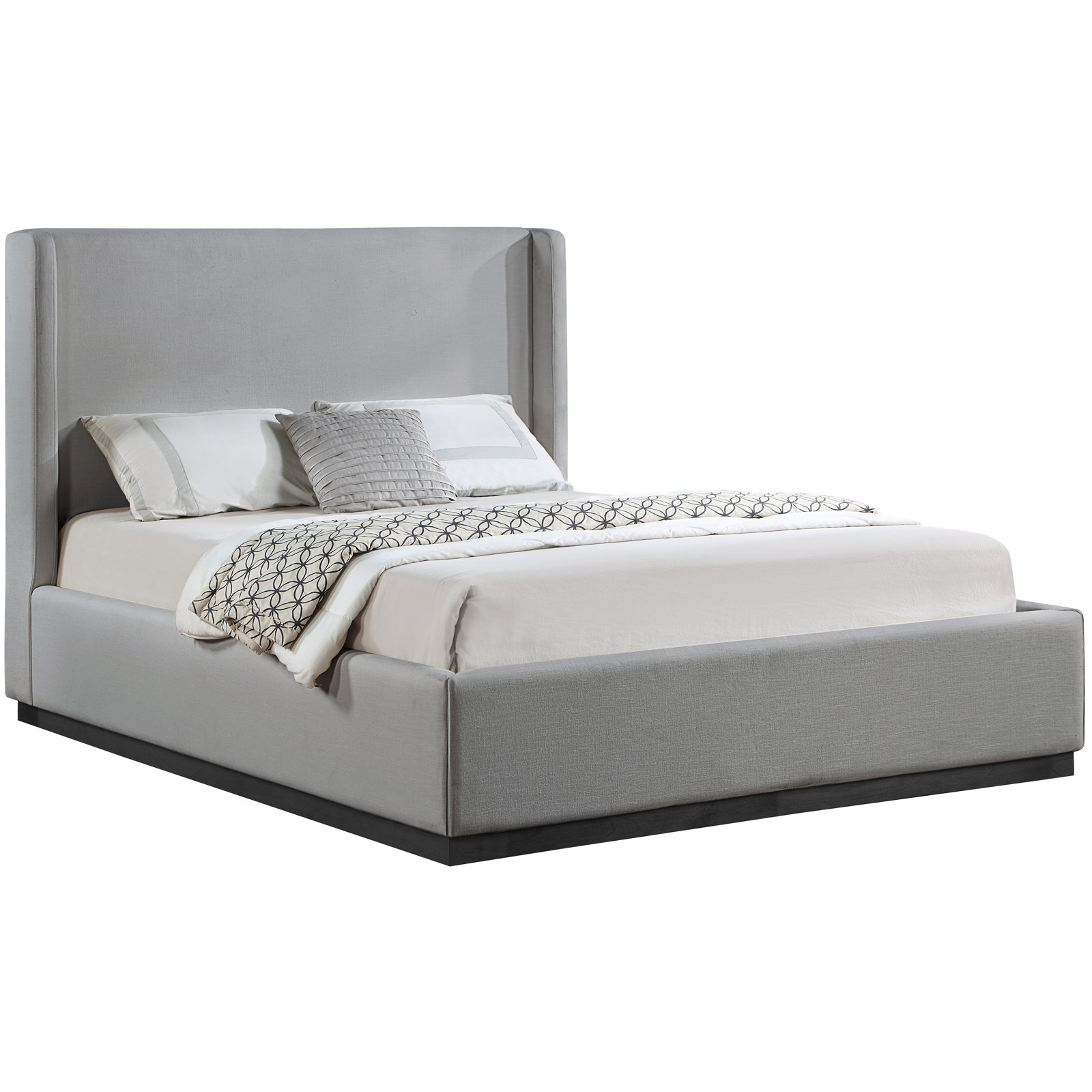 Earby Upholstered Panel Bed, Queen, Grey Linen Textured Fabric