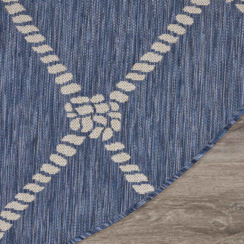 Holahan Navy/White Nautical Modern Indoor/Outdoor Area Rug, Round 7'6"