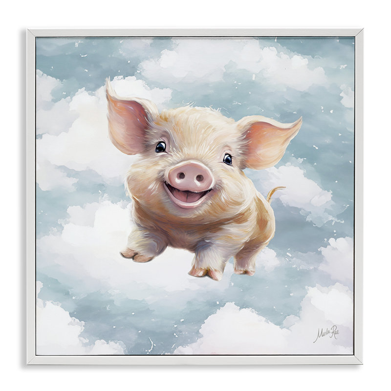 Joyeux porcelet dans les nuages, estampe numérique, design par Marla Rae, Giclée encadrée blanc bord de mer